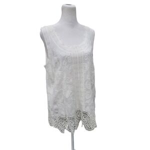 RD &‎ Koko Embroidered Coastal Boho Lightweight Tank Top Size Large White